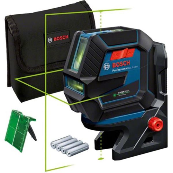Yhdistelmälaser Bosch GCL 2-50/RM10 vihreä, paristoilla
